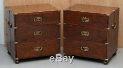 Stunning Pair Of Vintage Anglo Indian Campaign Bedside Table Chests Of Drawers