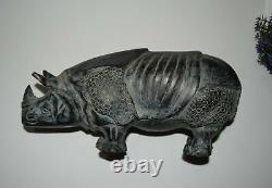 Sumatran Rhino Brass Figurine Realistic Old Vintage Retro Garden Statue HK08