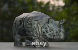Sumatran Rhino Brass Figurine Realistic Old Vintage Retro Garden Statue HK08
