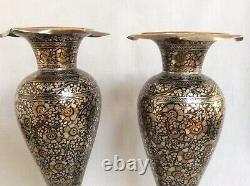 Super Pair Of Large Bidri Vintage Vases In Vgc