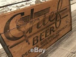 Super Rare Vtg 1950's CHIEF BEER Wood Crate-Hard to Find-Indian! Peoria, IL