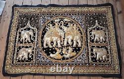Superb Large Vintage Hand Woven Elephants Burmese Indian Embroidered STUNNING