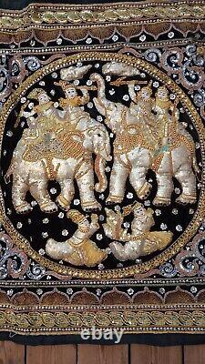 Superb Large Vintage Hand Woven Elephants Burmese Indian Embroidered STUNNING