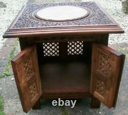 Superb Vintage Inlaid Folding Anglo/ Indian Side Table With Doors