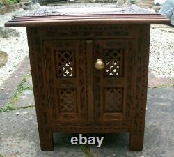 Superb Vintage Inlaid Folding Anglo/ Indian Side Table With Doors