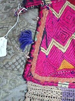 Swat Phulkari Emboidery Fan Hand Fan Large Antique Vintage Silk Embroidey^