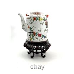 Teapot Vintage Oriental Design With Carved Wooden Base Home Decor