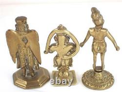 Three Antique Vintage Indian Bronzes Hindu Gods Garuda Hanuman Trademan
