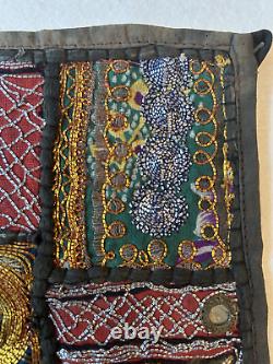 Traditional Indian gold/silver-work embroidered patchwork wall hanging (25)