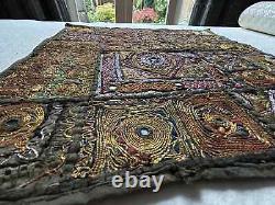 Traditional Indian gold/silver-work embroidered patchwork wall hanging (25)