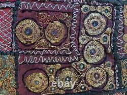 Traditional Indian gold/silver-work embroidered patchwork wall hanging (25)