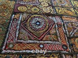 Traditional Indian gold/silver-work embroidered patchwork wall hanging (25)