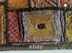 Traditional Indian gold/silver-work embroidered patchwork wall hanging (25)