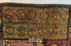 Traditional Indian gold/silver-work embroidered patchwork wall hanging (25)