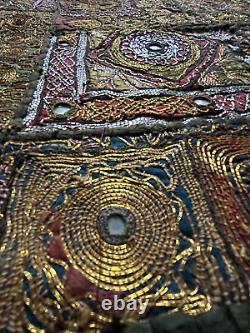 Traditional Indian gold/silver-work embroidered patchwork wall hanging (25)