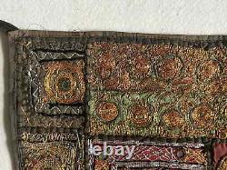 Traditional Indian gold/silver-work embroidered patchwork wall hanging (25)