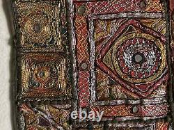 Traditional Indian gold/silver-work embroidered patchwork wall hanging (25)