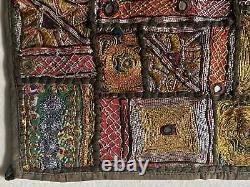 Traditional Indian gold/silver-work embroidered patchwork wall hanging (25)