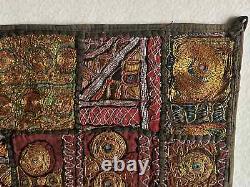 Traditional Indian gold/silver-work embroidered patchwork wall hanging (25)