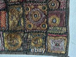 Traditional Indian gold/silver-work embroidered patchwork wall hanging (25)