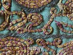 Traditional Indian gold/silver-work embroidered patchwork wall hanging (25)