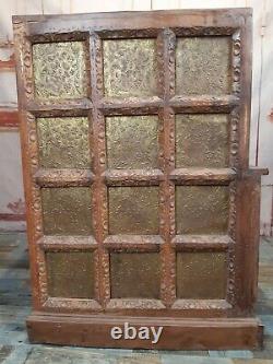 Unique Antique Vintage Indian Wooden Brass Dowry Chest Chair Bench Seat Dog Bed