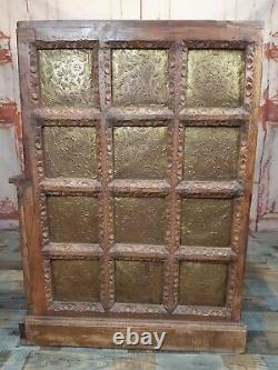 Unique Antique Vintage Indian Wooden Brass Dowry Chest Chair Bench Seat Dog Bed
