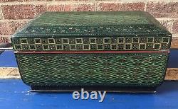 VINTAGE Anglo Indian Kashmiri Papier Mache Lacquered Wood Box TEA CHEST 38x19x23