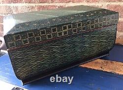 VINTAGE Anglo Indian Kashmiri Papier Mache Lacquered Wood Box TEA CHEST 38x19x23