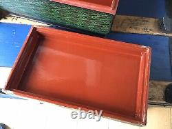 VINTAGE Anglo Indian Kashmiri Papier Mache Lacquered Wood Box TEA CHEST 38x19x23