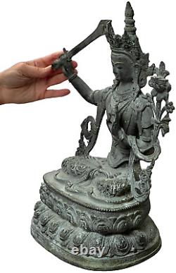 VINTAGE BUDDHIST BRONZE BODHISATTVA MANJUSHRI GOD OF DIVINE WISDOM NEPAL 20th c