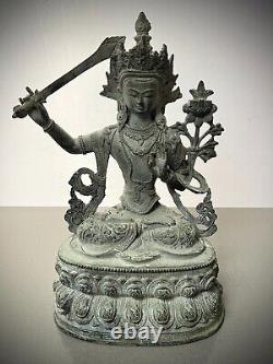 VINTAGE BUDDHIST BRONZE BODHISATTVA MANJUSHRI GOD OF DIVINE WISDOM NEPAL 20th c