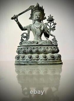 VINTAGE BUDDHIST BRONZE BODHISATTVA MANJUSHRI GOD OF DIVINE WISDOM NEPAL 20th c