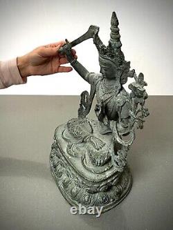 VINTAGE BUDDHIST BRONZE BODHISATTVA MANJUSHRI GOD OF DIVINE WISDOM NEPAL 20th c