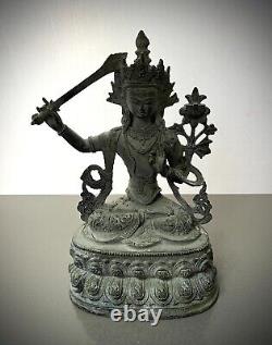 VINTAGE BUDDHIST BRONZE BODHISATTVA MANJUSHRI GOD OF DIVINE WISDOM NEPAL 20th c