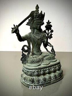 VINTAGE BUDDHIST BRONZE BODHISATTVA MANJUSHRI GOD OF DIVINE WISDOM NEPAL 20th c