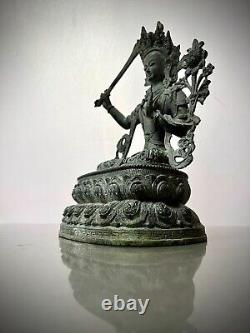 VINTAGE BUDDHIST BRONZE BODHISATTVA MANJUSHRI GOD OF DIVINE WISDOM NEPAL 20th c