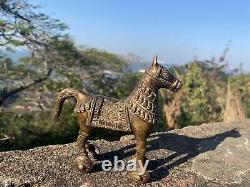 VINTAGE Brass Indian Wheel Horse Temple Figurine Toy
