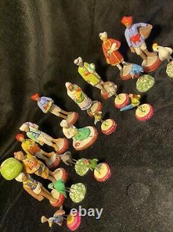 VINTAGE INDIAN FOLK ART CLAY / PLASTER TOY FIGURES SET OF 10 FIGURES and 9 BIRDS