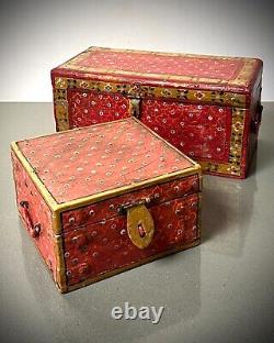 VINTAGE INDIAN JEWELLERY BOX VALUABLES BIKANER PAINTING SCHOOL RAJASTHAN 20th c