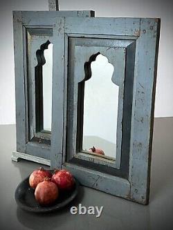 VINTAGE INDIAN MIRROR. ART DECO SALVAGE. 2-TONE GREY. MEHRAB ARCHED. 2 available
