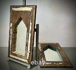 VINTAGE INDIAN MIRROR. ART DECO SALVAGE. TEAK, CAPPUCCINO & LILAC. 2 available