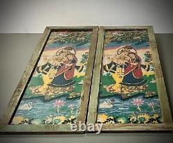 VINTAGE INDIAN REVERSE GLASS PAINTING KRISHNA & RADHA EVERLASTING LOVE 20th c