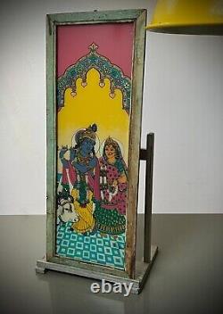 VINTAGE INDIAN REVERSE GLASS PAINTING KRISHNA & RADHA EVERLASTING LOVE 20th c