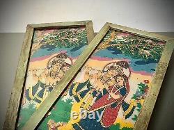 VINTAGE INDIAN REVERSE GLASS PAINTING KRISHNA & RADHA EVERLASTING LOVE 20th c