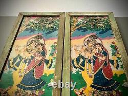 VINTAGE INDIAN REVERSE GLASS PAINTING KRISHNA & RADHA EVERLASTING LOVE 20th c