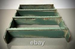 VINTAGE INDIAN SHELVES ART DECO DETAIL TEAK DISTRESSED PALE TEAL OVER JADE 1920s