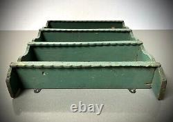 VINTAGE INDIAN SHELVES ART DECO DETAIL TEAK DISTRESSED PALE TEAL OVER JADE 1920s