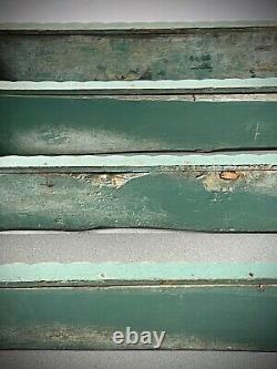 VINTAGE INDIAN SHELVES ART DECO DETAIL TEAK DISTRESSED PALE TEAL OVER JADE 1920s