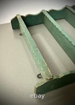 VINTAGE INDIAN SHELVES ART DECO DETAIL TEAK DISTRESSED PALE TEAL OVER JADE 1920s